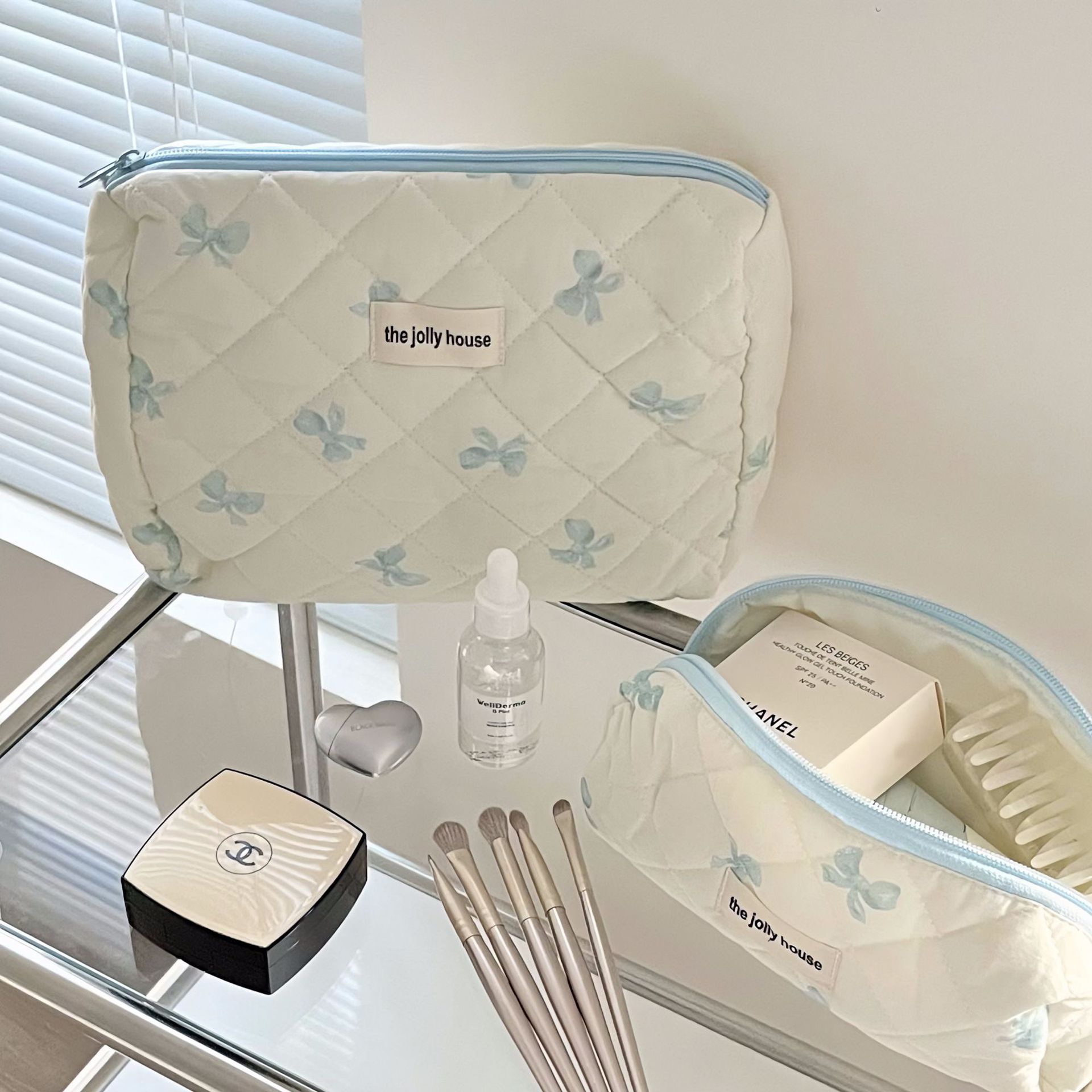 ins cute bow makeup bag, large-capacity female student dormitory storage bag, pen case, bag in bag, pen case set Specification drawing