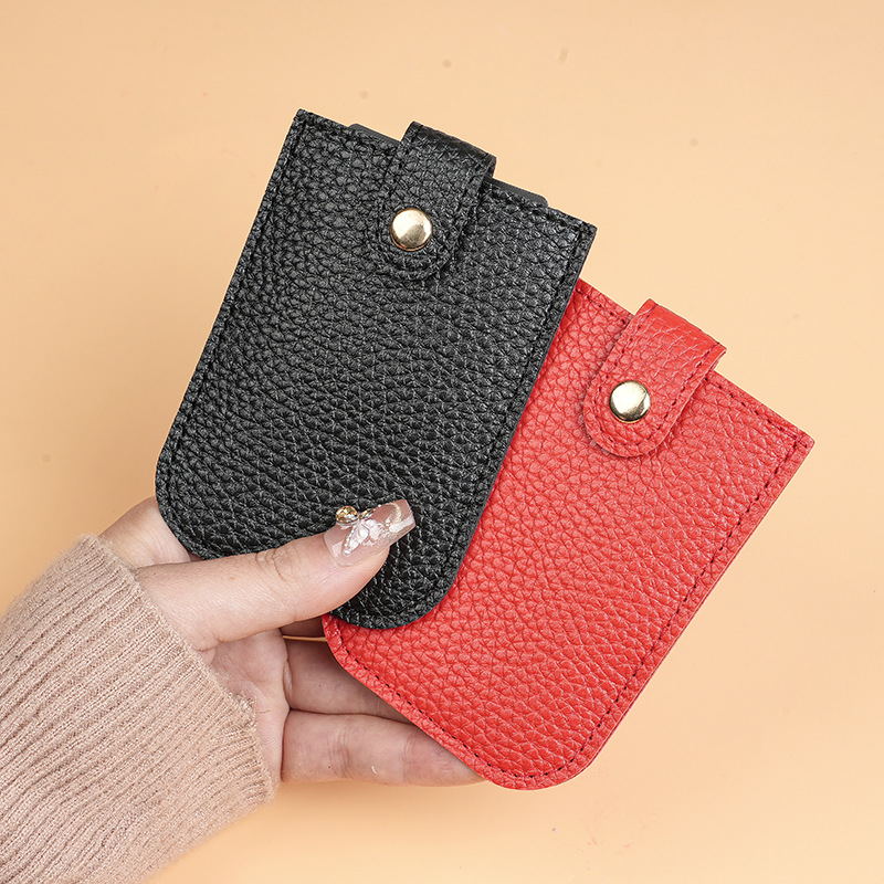 In-stock stacked concealed pull-out card holder with multiple slots, pu leather with snap fasteners, pull-out business card holder, universal full figure