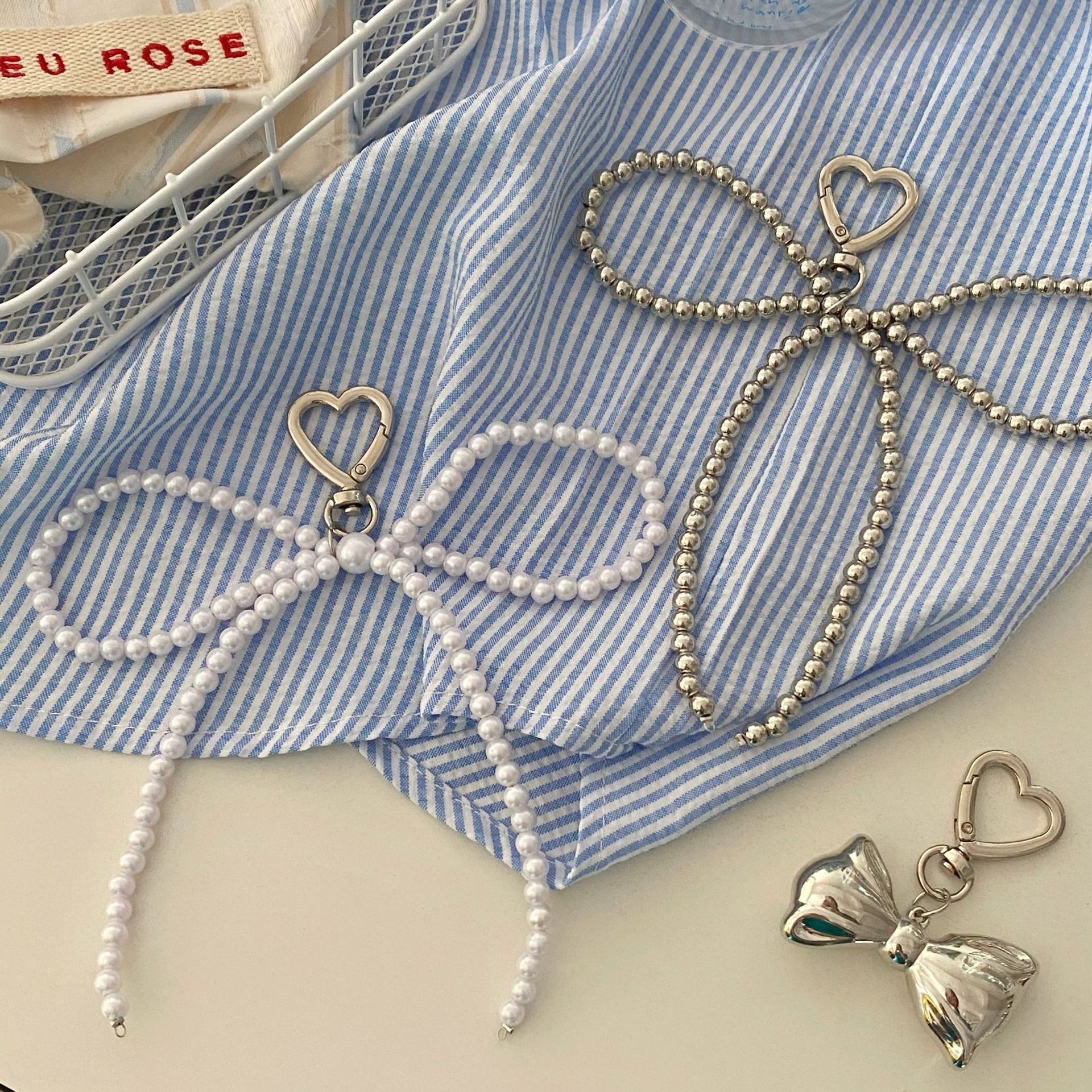 Korean-style beaded bow pendant, Instagram niche summer girl ballet windmill keychain bag and schoolbag pendant details Picture