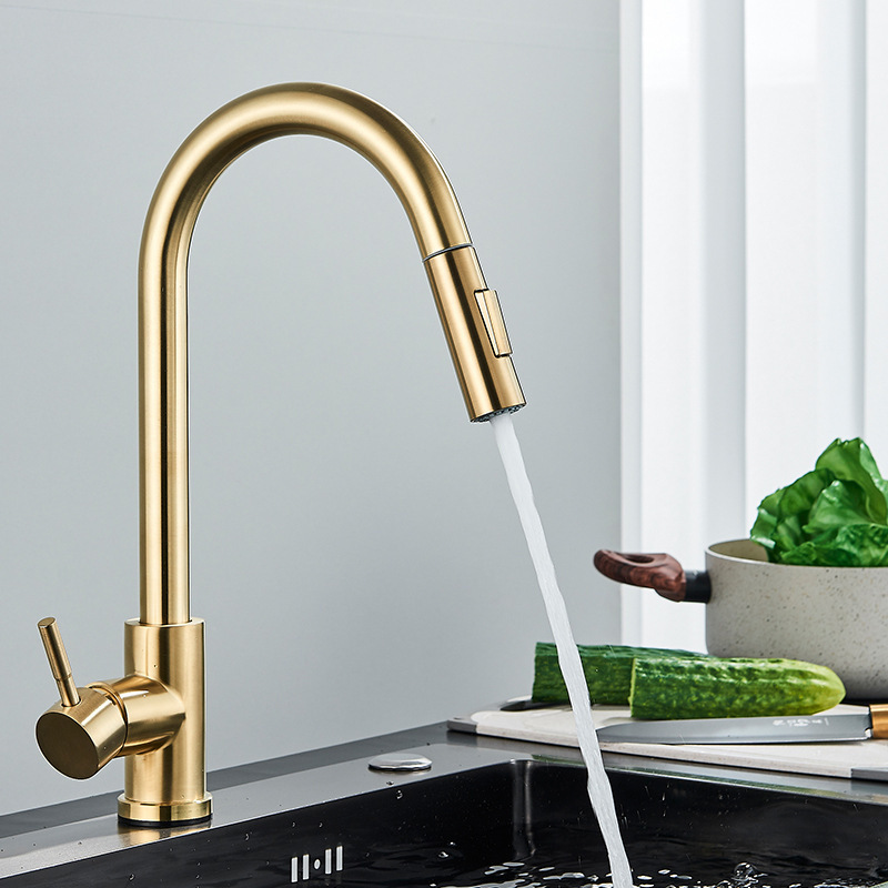 Cross-border black pull-out universal faucet, 304 stainless steel cold and hot sink, golden telescopic kitchen faucet Specification drawing