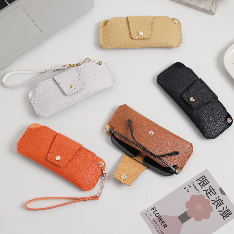 New minimalist PU leather outdoor travel lanyard portable sunglasses case leather myopia glasses case full figure