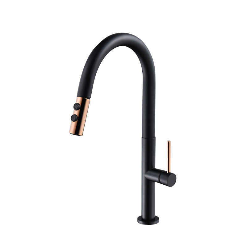 Cross-border Nordic all-copper kitchen pull-out faucet, hot and cold sink, washing basin, black export washbasin faucet Item Picture
