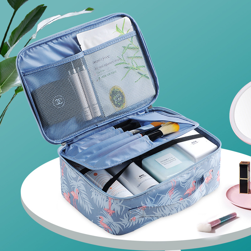 Korean-style travel portable large-capacity makeup bag, Flamingo hand-held cosmetics storage bag, makeup box, toiletry bag full figure