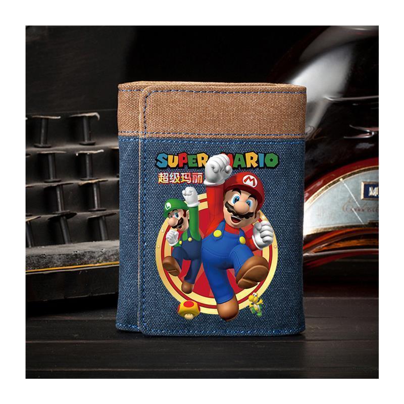 Super Mario Wallet Men's coin purse, one-piece two-in-one, 30% off denim, durable and trendy for college students full figure