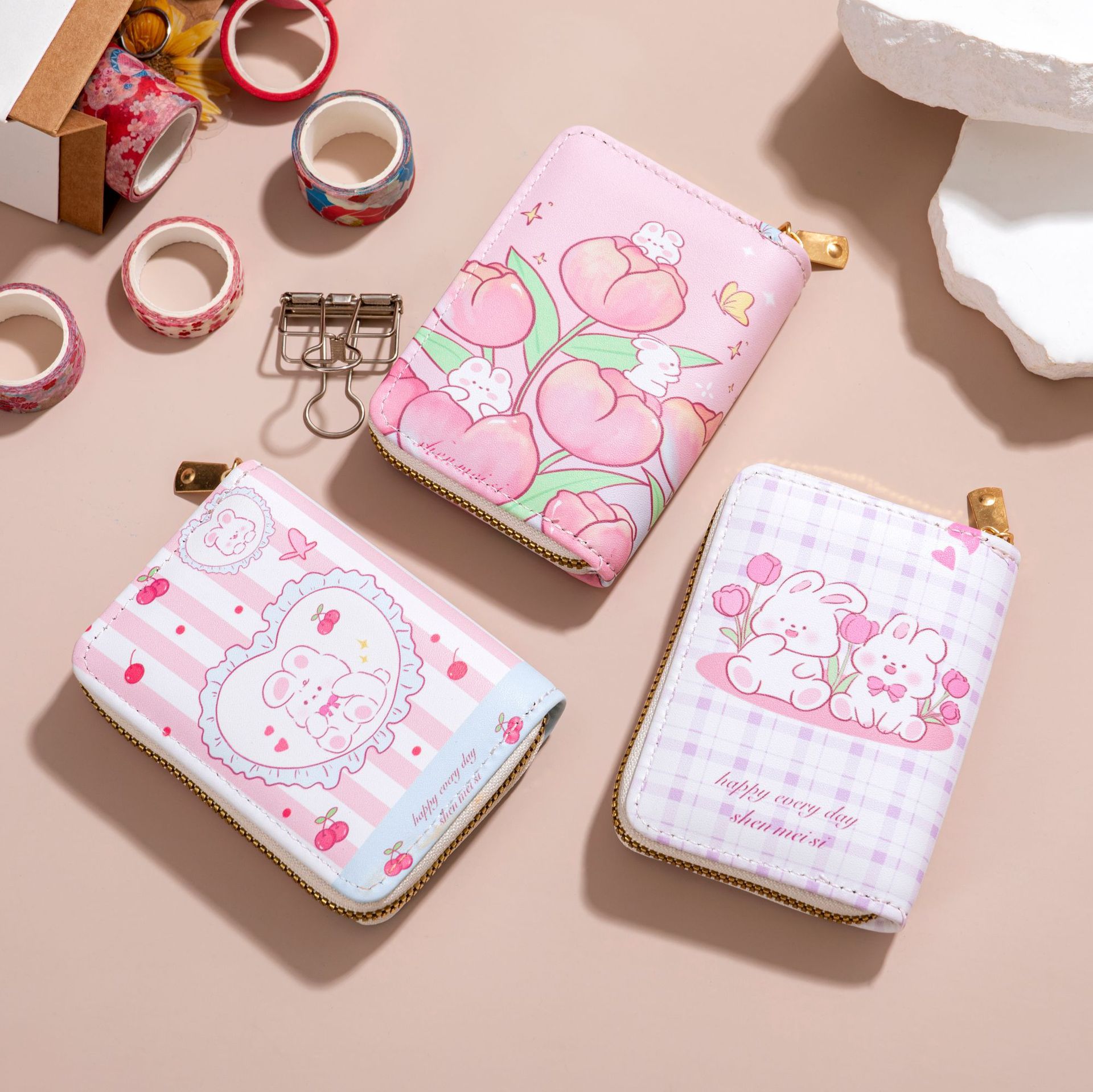 New cartoon printed organ card bag with a cute and trendy national style, multi-slot bank card and document storage bag, and loose change card holder full figure