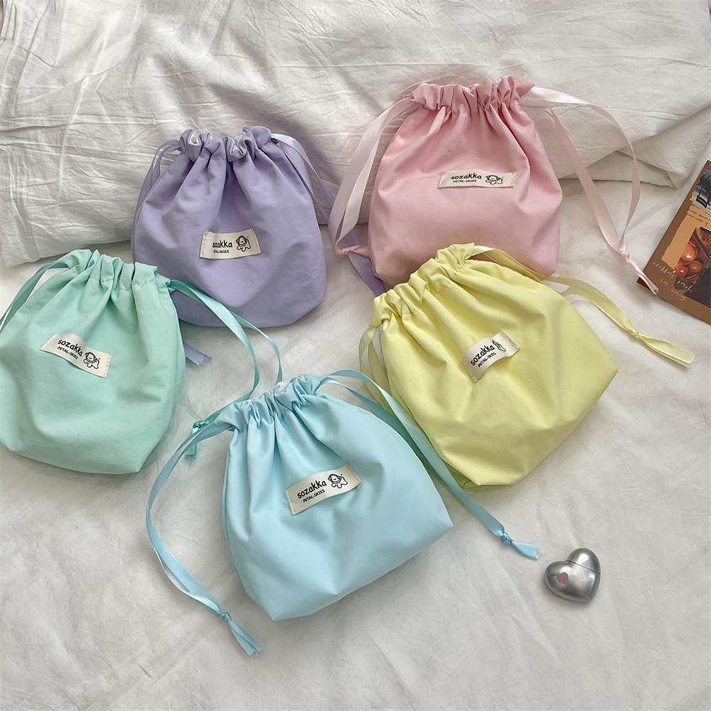 52241 Solid color drawstring storage bag, earphone small cloth bag, cosmetics inner liner bag, portable storage bag, sanitary napkin details Picture