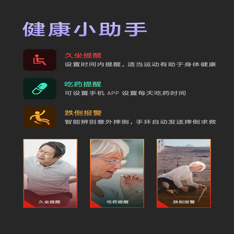 S10 Elderly Health Smart Bracelet 4G phone Heart rate, blood Pressure, Body temperature, Fall Prevention, Lost Tracking and Positioning Bracelet Specification drawing