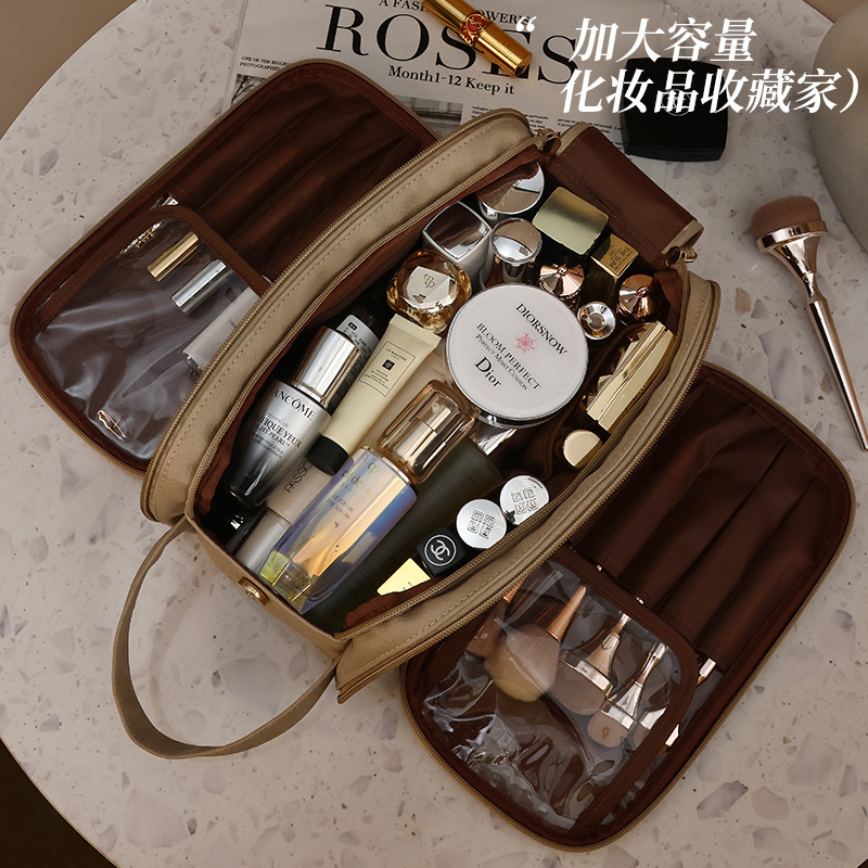 Double-zipper travel makeup bag, high-end, large-capacity new makeup storage bag, toiletry bag, portable storage bag full figure