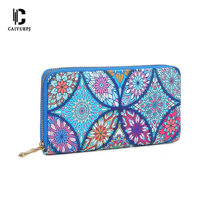 New cross-border ethnic wave Bohemian long wallet, large capacity, fashionable print, multi-slot women's hand-held wallet Item Picture