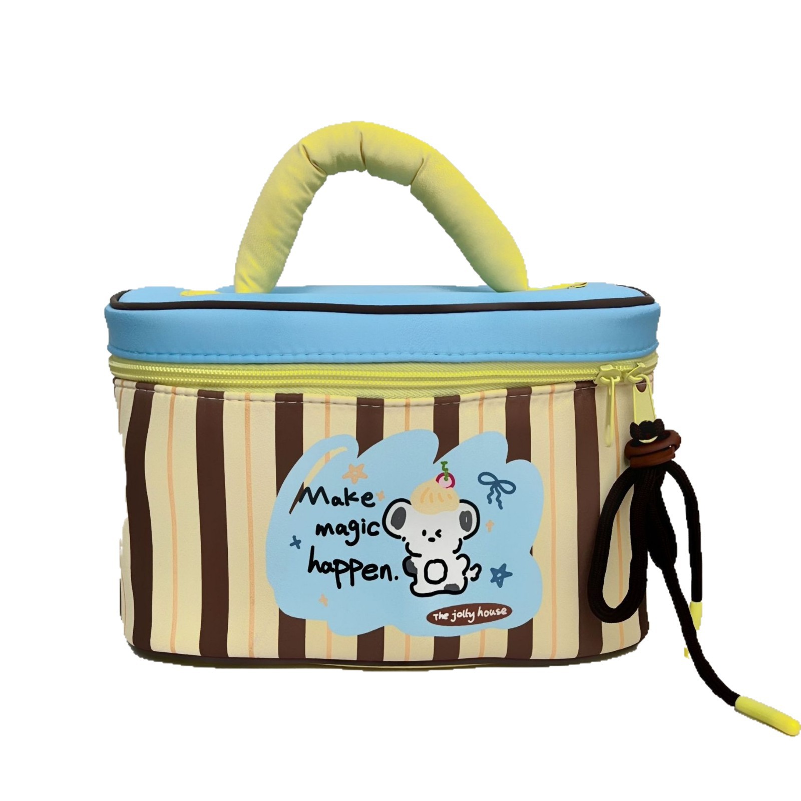 Original striped puppy makeup bag, women's large-capacity hand-held storage bag, portable travel skincare products and toiletries storage bag Item Picture