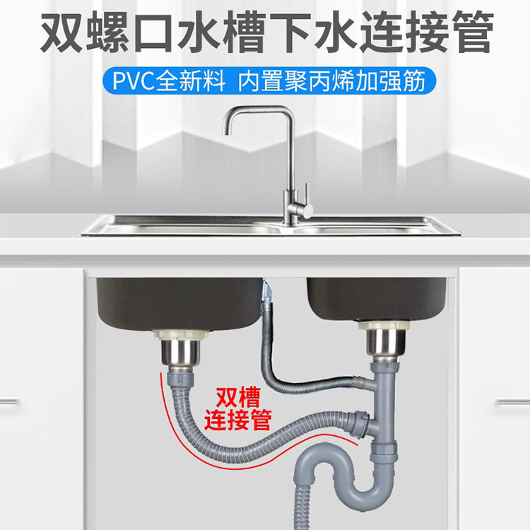 Factory direct supply of sink drainpipe, kitchen sink, sink drain pipe, double-screw head extension hose accessories Application Scenario