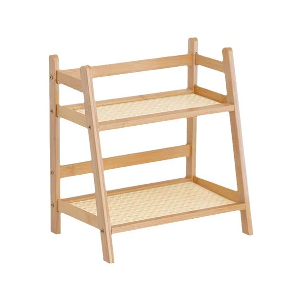 ins Chinese-style rattan cream-colored double-layer desktop storage rack for dormitories, bedrooms, offices, kitchens, cup holders and organizing racks Item Picture