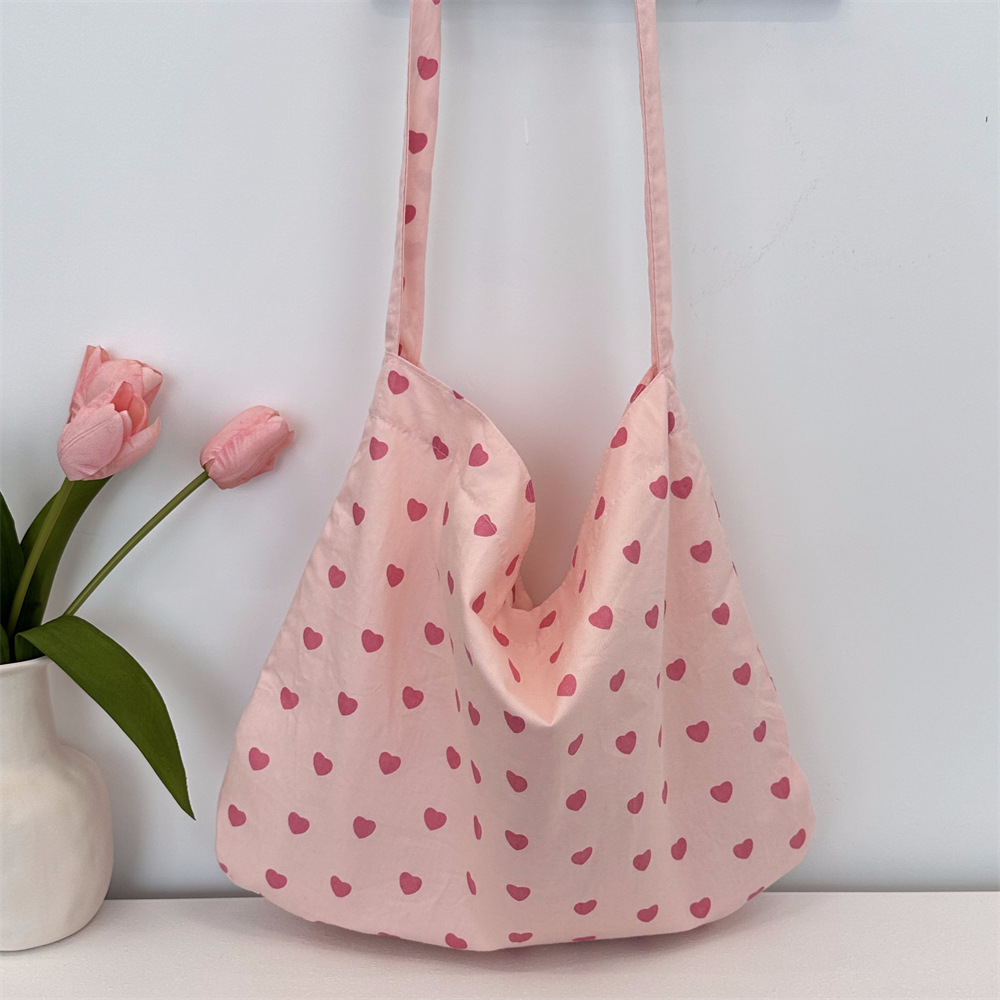47131 ins Pink heart Summer Tote versatile single-shoulder bag, commuter college student class bag, underarm canvas bag Specification drawing