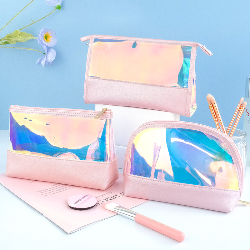 Xiaoxiang's travel laser lazy person makeup bag with a high-end feel, transparent foreign trade style, business trip set and toiletry bag details Picture