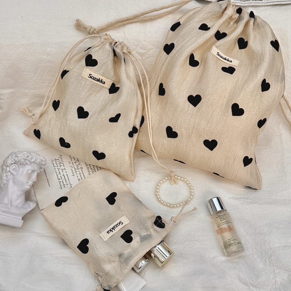 36252 Champagne heart-shaped drawstring pocket, small item storage bag, Cloth bag, student sundries Portable Toiletry bag full figure