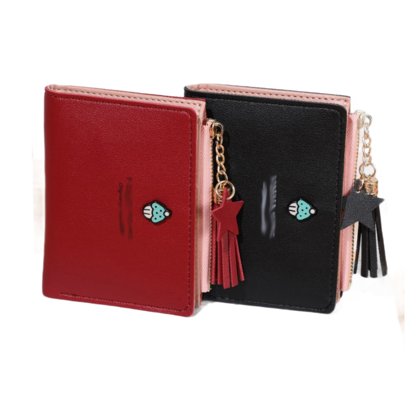 2020 New style wallet for female students, short, cute and fashionable Korean version, zipper loose change card case, hardware accessories, color-blocked ins Item Picture