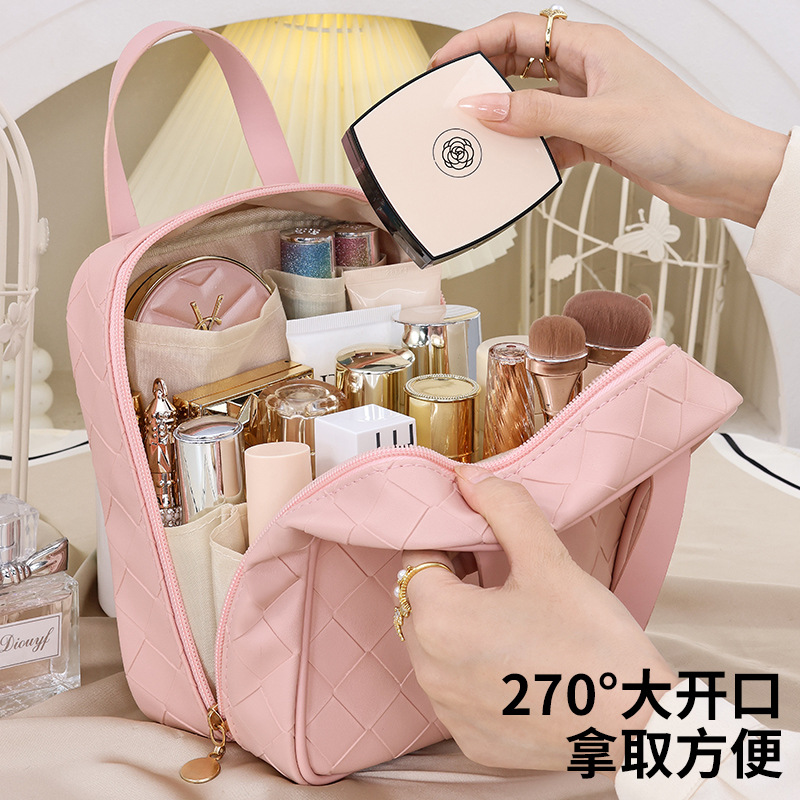 New high-appeartion-level portable travel PU storage bag with large capacity woven makeup bag and cosmetic storage bag details Picture