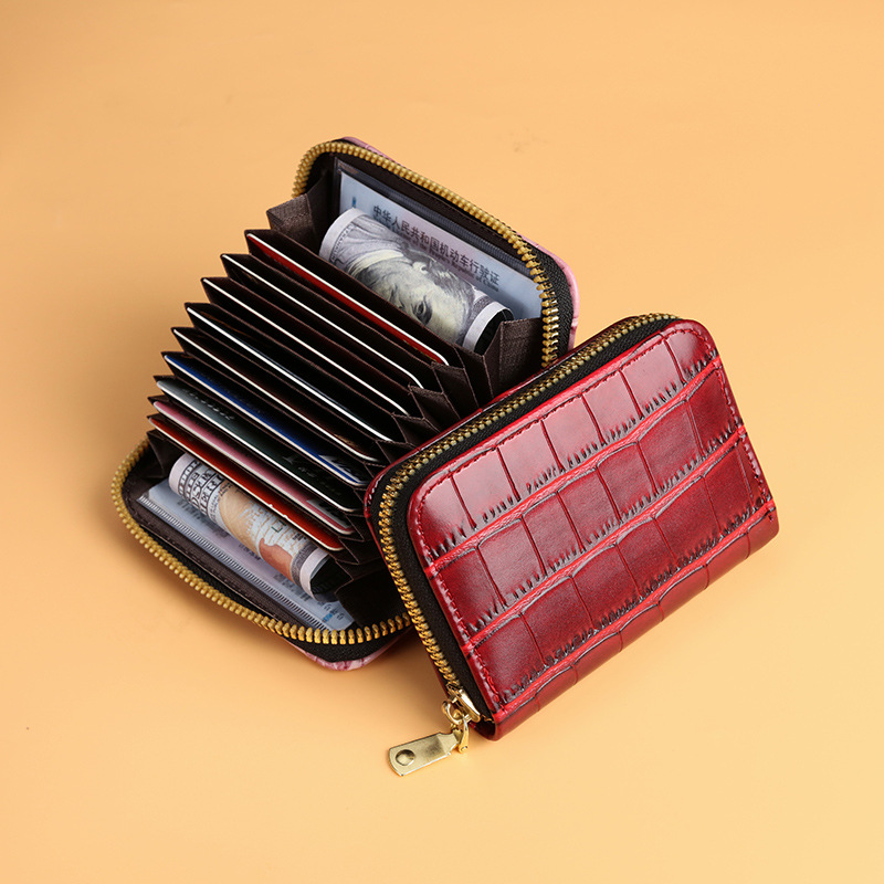 New mini Korean version of the card case for women, featuring crocodile pattern, multi-functional anti-demagnetization and multi-position driver's license, retro bank card case Specification drawing