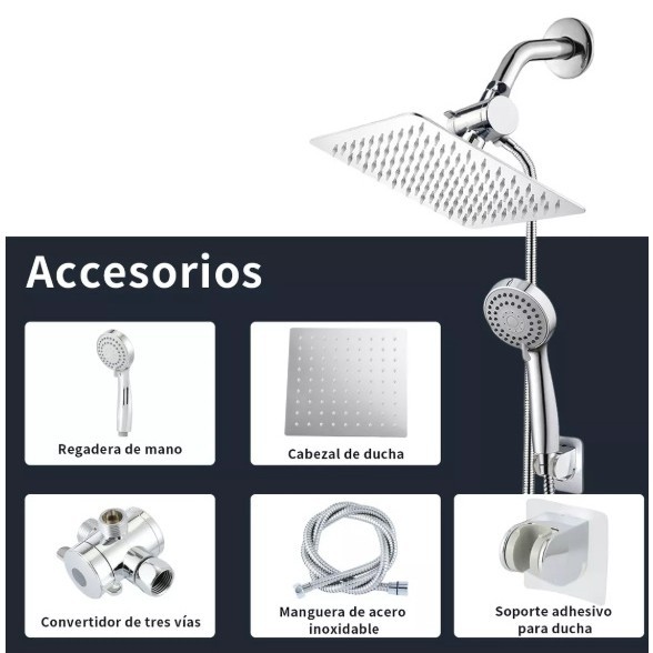 Stainless steel handheld top shower head set, household 4-inch interface hose, no need for drilling base, 6-inch and 8-inch showerhead Item Picture