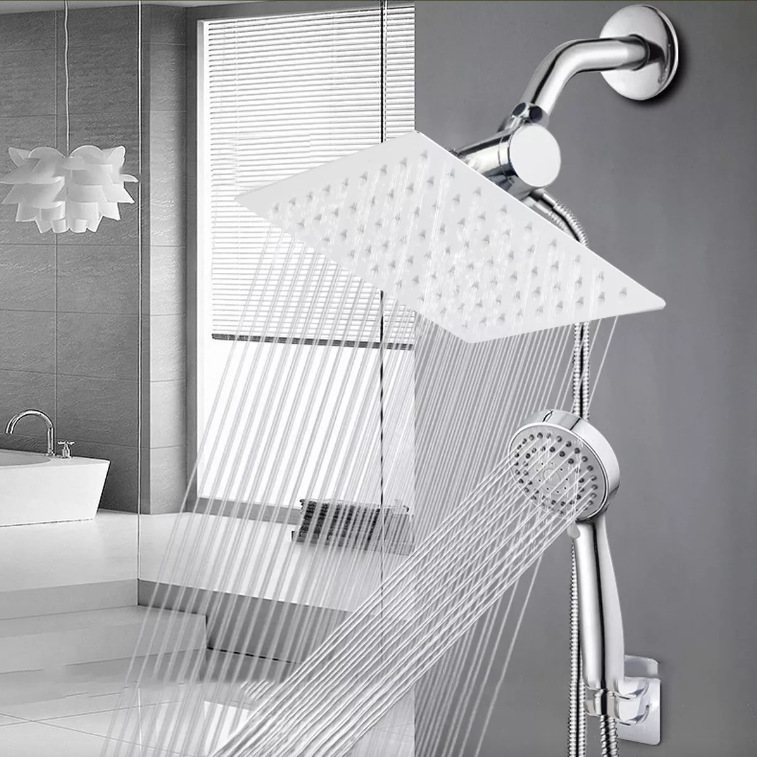 Stainless steel handheld top shower head set, household 4-inch interface hose, no need for drilling base, 6-inch and 8-inch showerhead Application Scenario