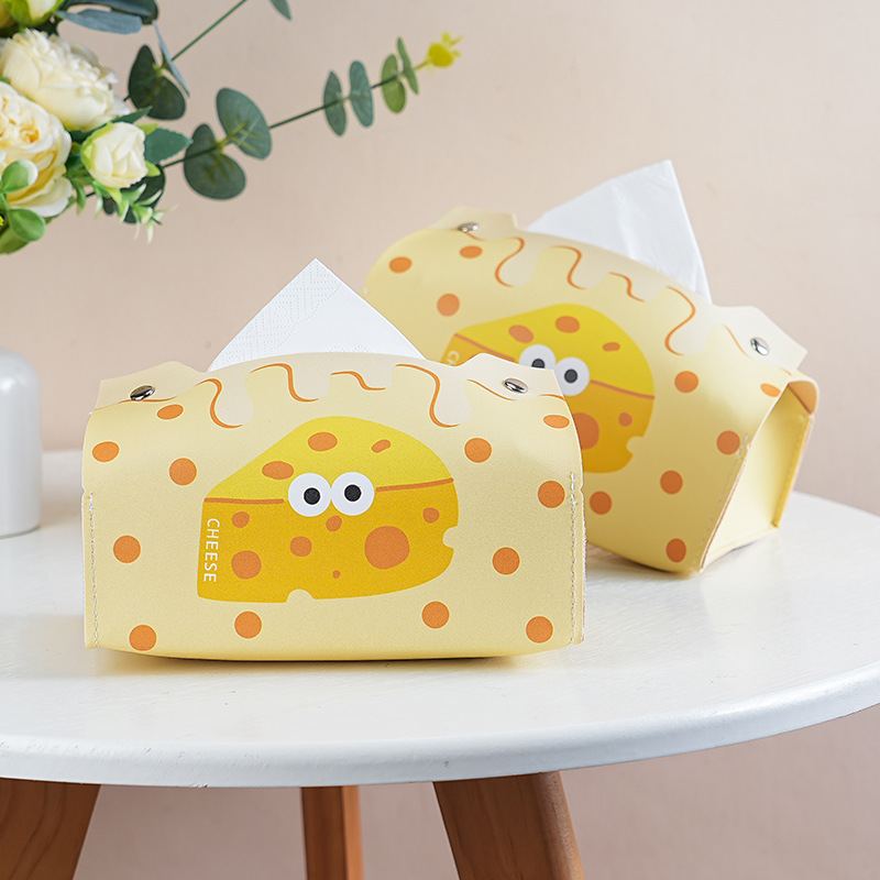 Cute cartoon tissue box, surprising cheese tissue box, simple table fabric tissue bag for living room and dining room custom-made full figure