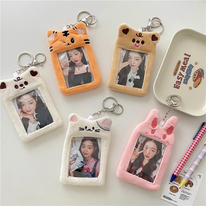ins Korean plush bear Gumkaka case Polaroid 3-inch photo card case keychain cartoon small card pendant details Picture