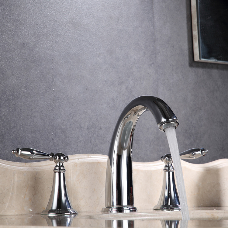 Factory wholesale brass three-piece set, golden faucet, antique black antique three-hole split under-counter washbasin faucet Item Picture