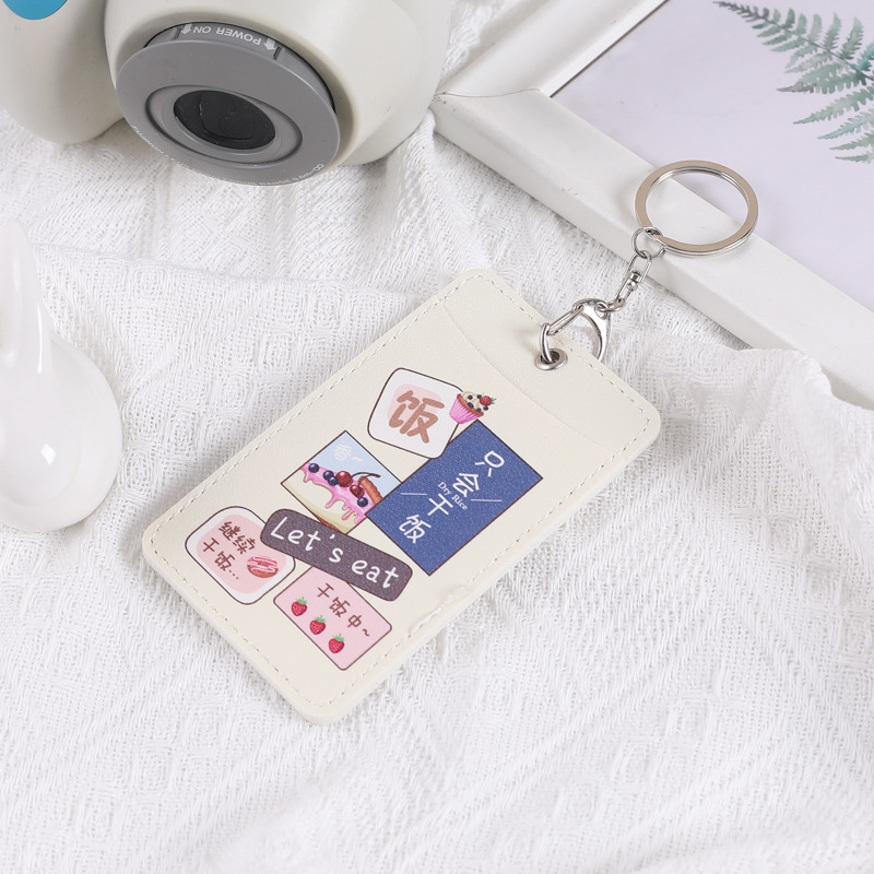 Creative ID card holder, candy-colored student bus meal card holder, PU leather lanyard, work name tag neck card holder details Picture