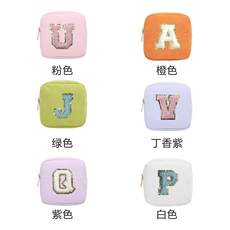 In-stock letter InS-style best-selling corduroy makeup storage bag, Korean-style coin purse, portable lipstick storage bag details Picture