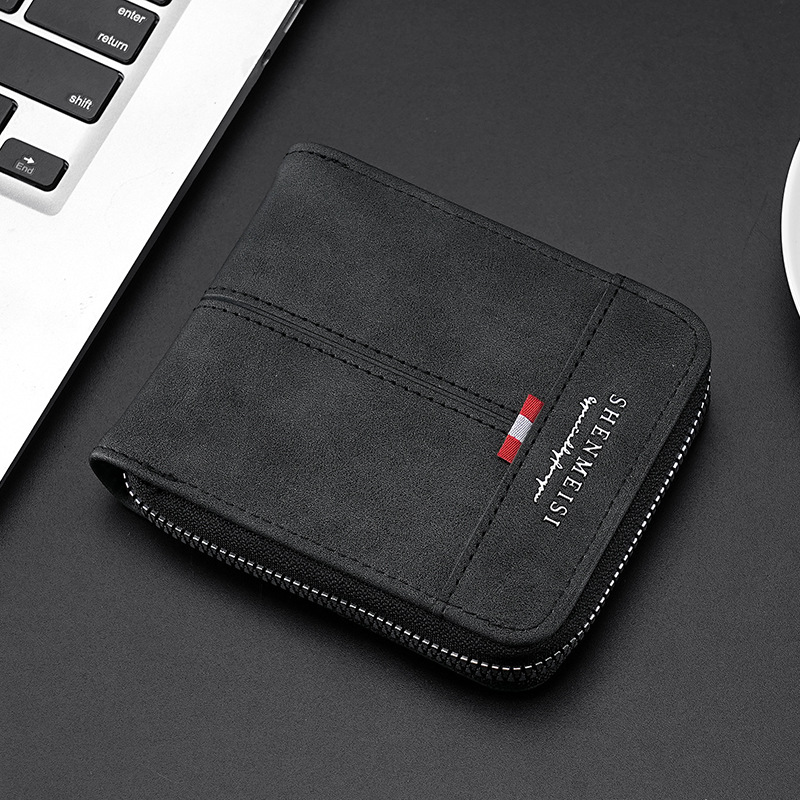 2025 New cross-border men's wallet, short horizontal zipper wallet, coin purse, retro casual clasp square bag full figure
