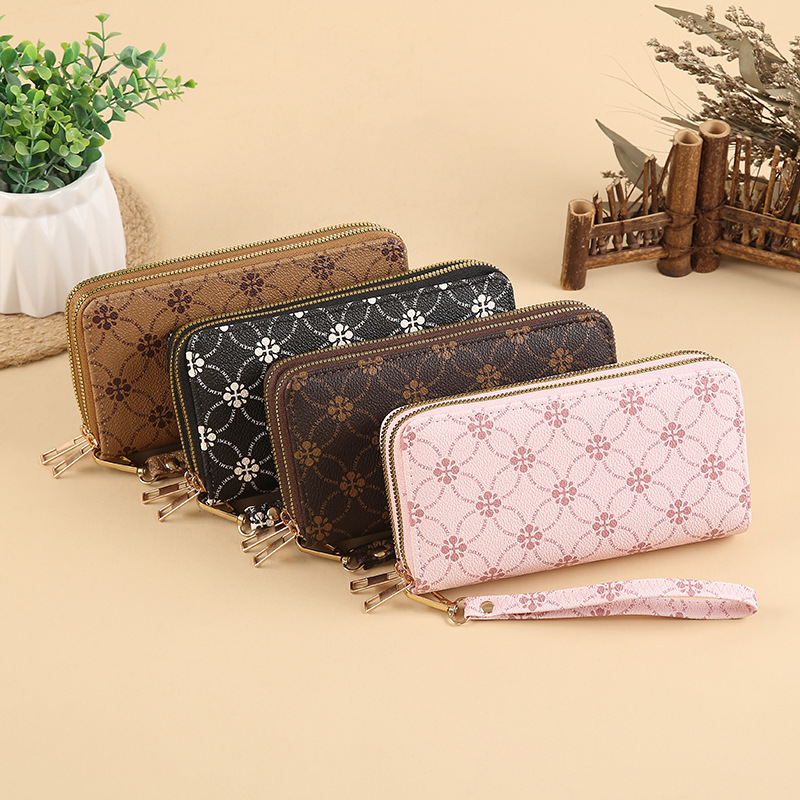 Wholesale of 2025 new style printed pattern retro fashion large-capacity multi-slot clutch and double-pull wallet for women details Picture