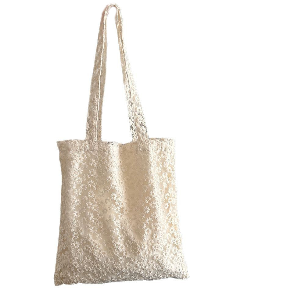 5393 Korean-style mesh flower single-shoulder bag, large capacity underarm bag, spring and summer fairy girl bag, student canvas bag Item Picture