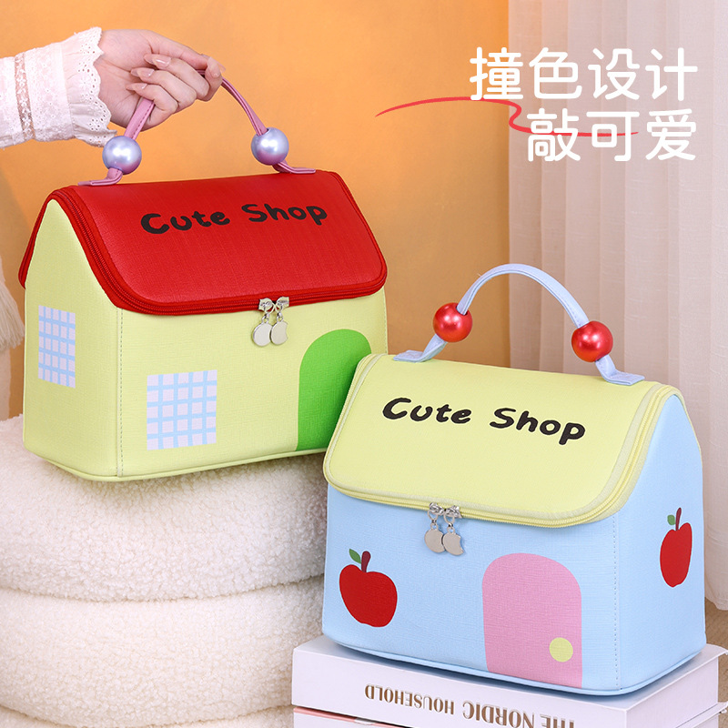 Dopamine Little House Makeup Bag, cute, portable, large-capacity hand-held cosmetics storage bag, travel toiletries bag details Picture