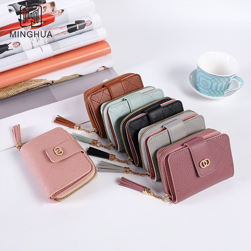 New women's wallet short solid color card bag 2023 summer simple cross-border button small coin wallet wholesale full figure