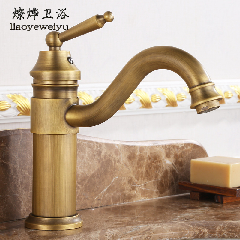 European-style countertop basin, all-copper washbasin, ironclad faucet, bathroom antique-style cold and hot water waterfall basin faucet full figure