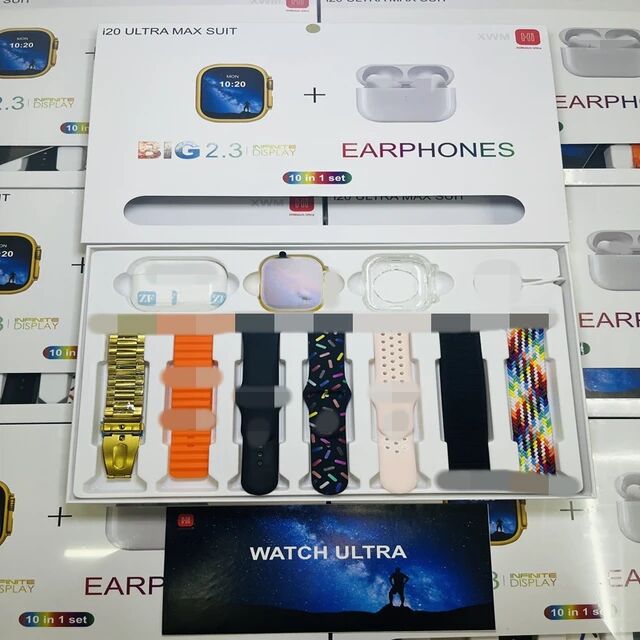 i20 Ultra MaxSUIT Smartwatch Set, 10in1 set, Watch strap, watch case, 5th Generation Headphones Item Picture