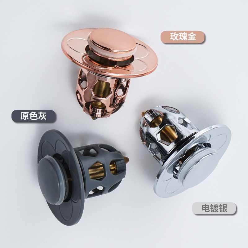 Genuine washbasin leak-proof plug, press-type washbasin jumping core, anti-odor copper core drain, universal for bathrooms details Picture