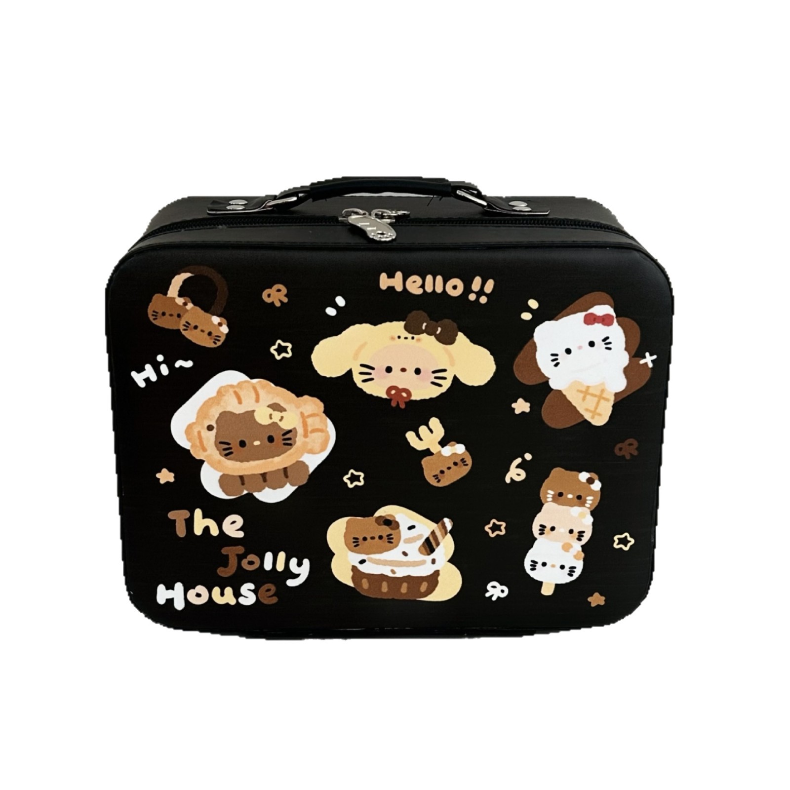 Cartoon cat makeup box, small suitcase, high appearance level makeup artist follow makeup, large capacity portable storage box with mirror Item Picture