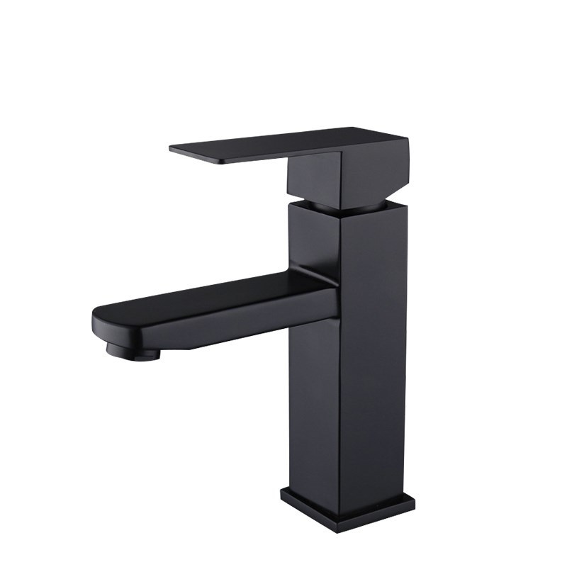 Muliang stainless steel black bathroom washbasin faucet cold and hot mixed water bathroom square single-hole washbasin faucet Item Picture
