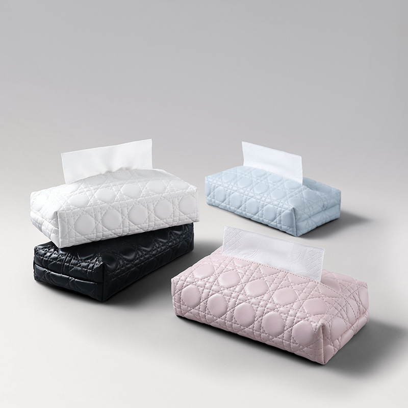 High-end Pringle circle leather-textured three-dimensional paper tissue box, household tissue, napkin, paper-like living room storage box direct sales details Picture
