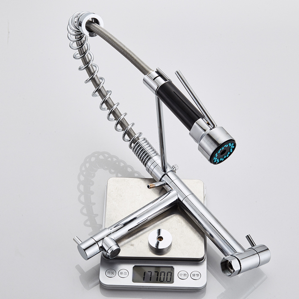 Cross-border wall-mounted single-rod kitchen sink faucet, commercial style chrome-plated single handle pull-down kitchen faucet Application Scenario
