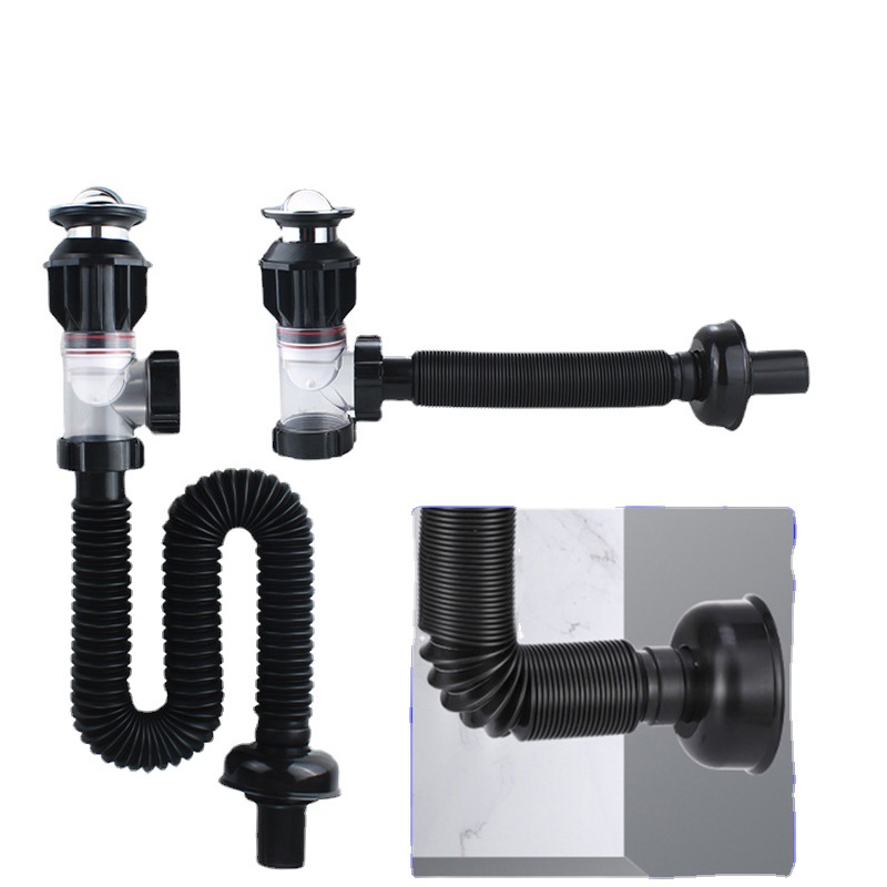 Universal washbasin flip plate horizontal/vertical drain pipe, bathroom cabinet drain, anti-odor S-bend water seal drain pipe details Picture