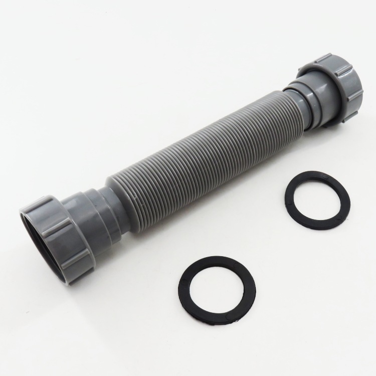 Two 45mm nuts at both ends, grey plastic washbasin in the bathroom and kitchen, grey plastic mop, sink, and telescopic plastic hose for drainage Specification drawing
