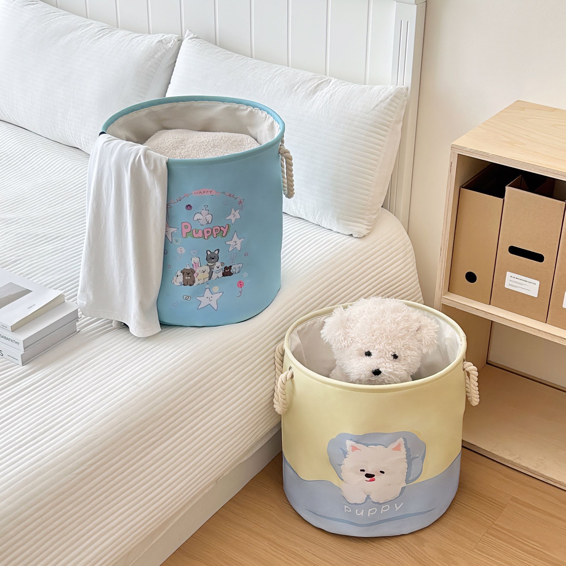 ins cute cartoon large-capacity dirty laundry basket, bathroom clothes storage basket, home folding plush toy storage bucket Application Scenario