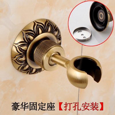 Wholesale gold and black antique all-copper wall-mounted universal movable shower head stand, hand-held shower head bracket and copper base details Picture