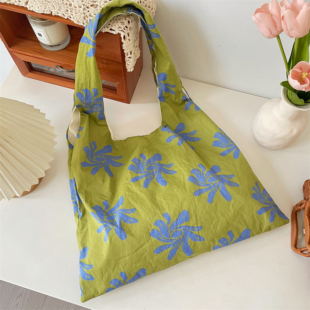 56131 2025 New Style Artistic small blue flower canvas vest for women's laid-back commuting large capacity single-shoulder handbag details Picture