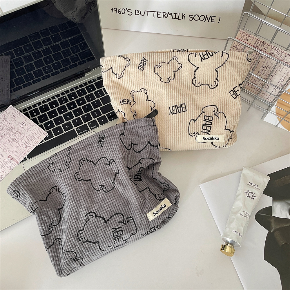 29272 Corduroy printed cute bear makeup Bag, mobile phone bag, women's portable lipstick cushion storage bag Application Scenario