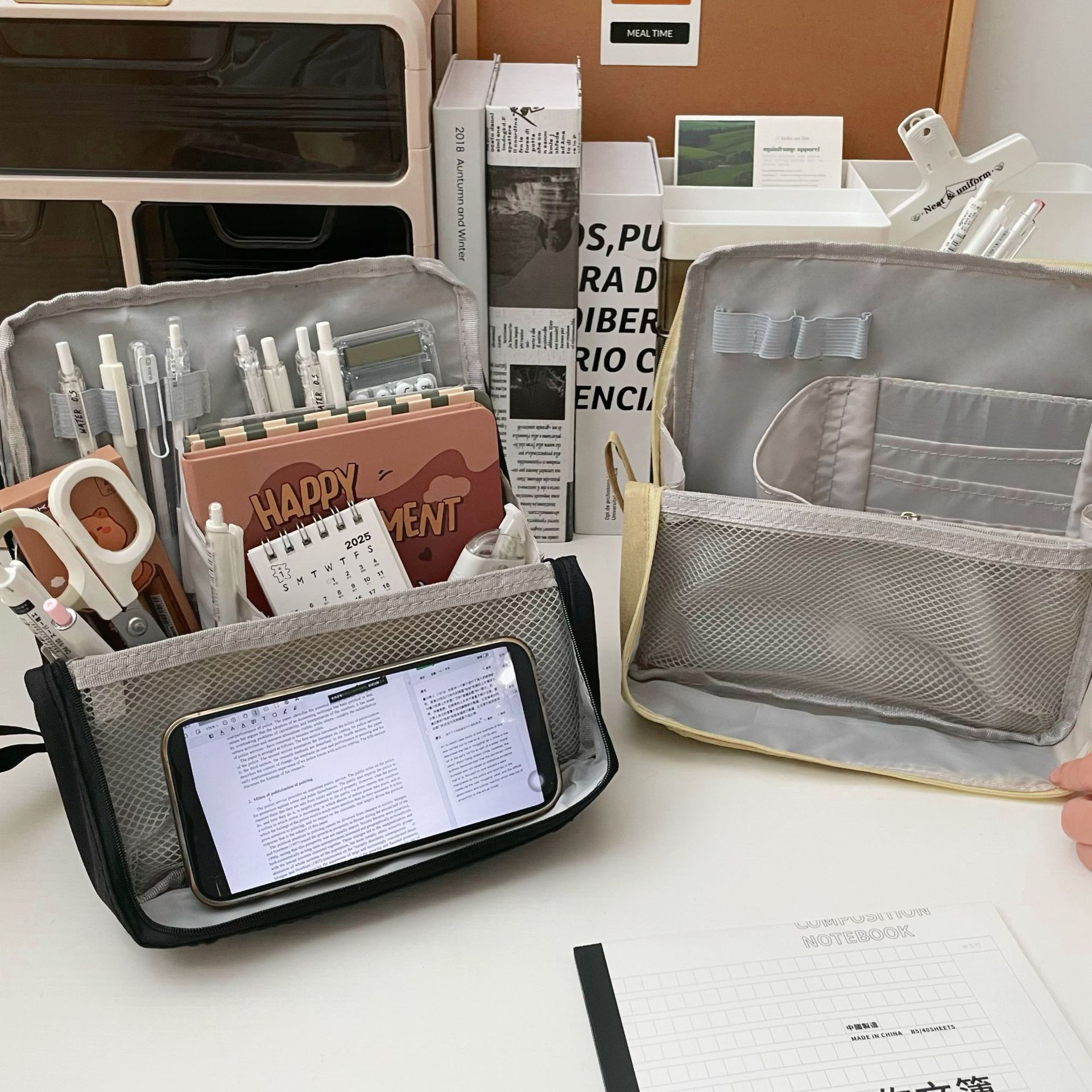 Super large capacity pen case, multi-functional and multi-layer classified storage for junior high school, senior high school and primary school students, makeup bag, simple stationery box for women details Picture
