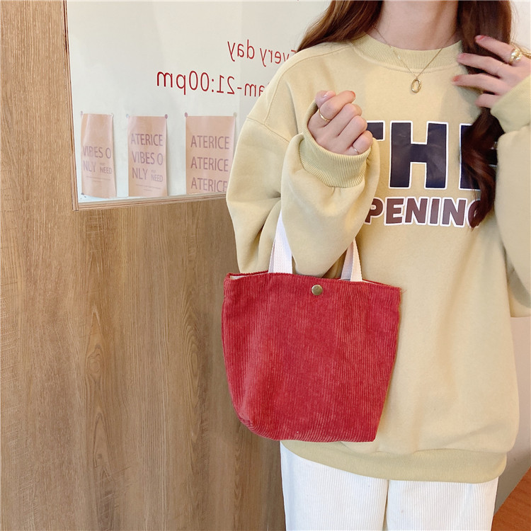 【 In Stock 】910262 Artistic corduroy bag, hand-held casual ladies' small hand handbag, retro cloth Bag, bento bag Specification drawing