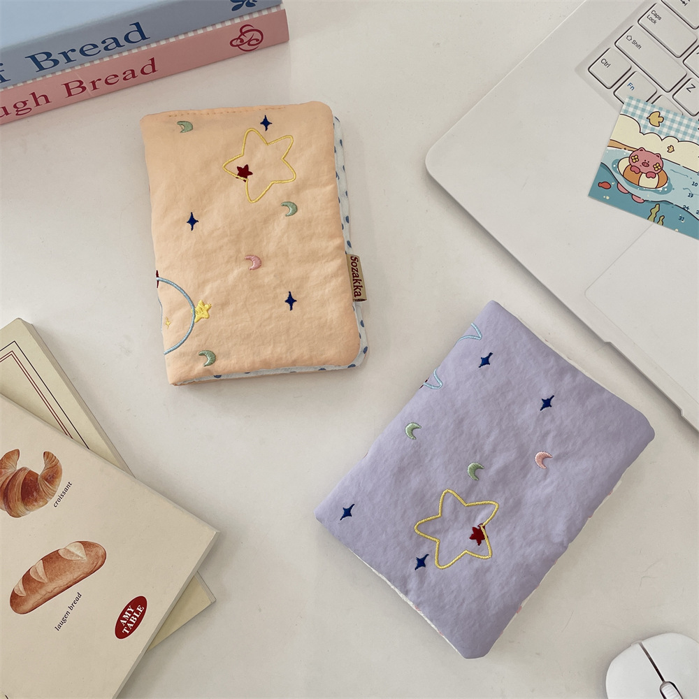 54173 Embroidered Star Fabric Travel Passport Holder Storage Bag, Bank Card and ID Card Case, Multi-functional storage bag details Picture